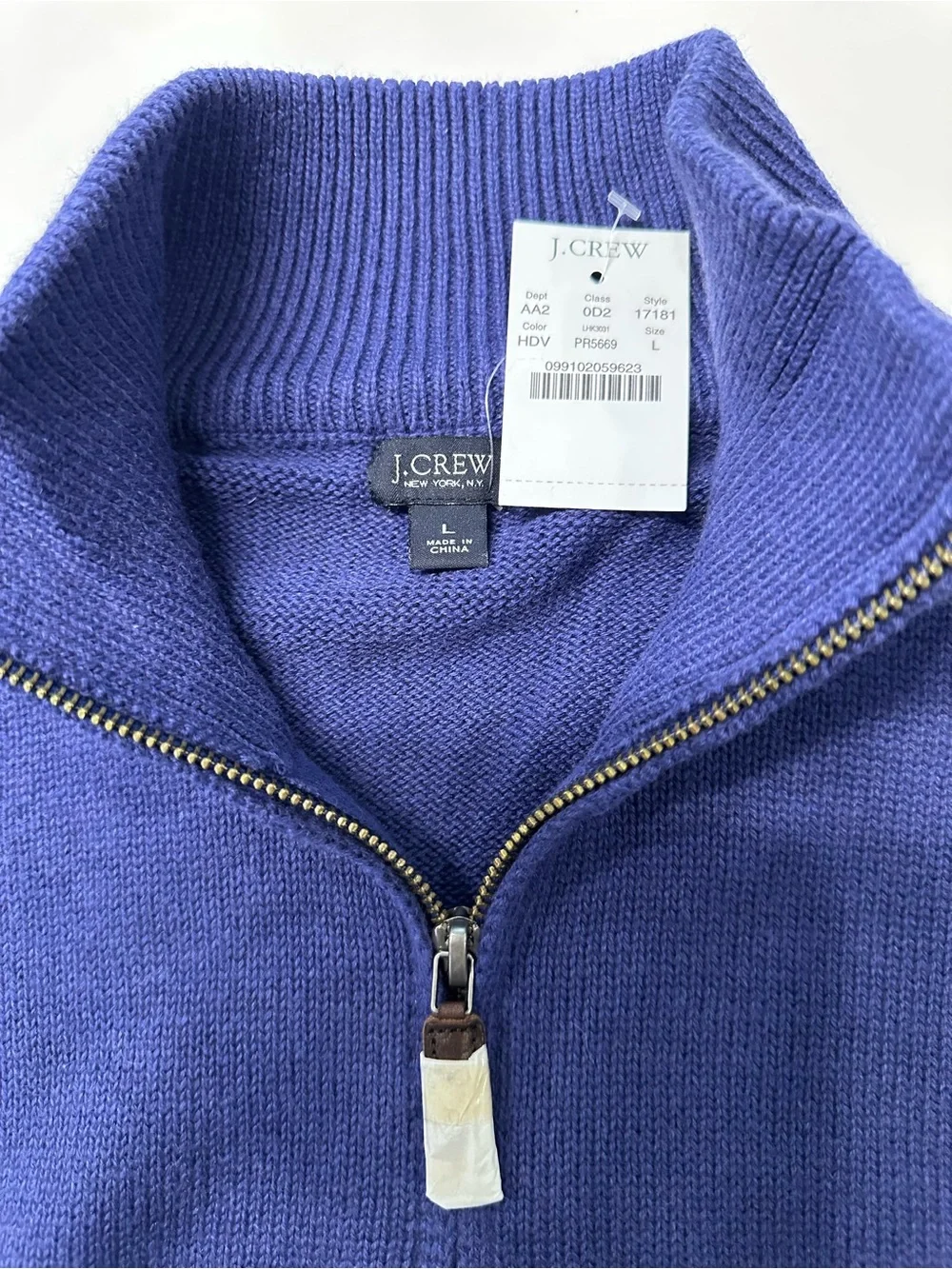 J. Crew Men's Vintage 2010 Cotton-Cashmere Royal Blue Quarter Zip-Neck Sweater